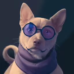 this is an image of a dog wearing glasses