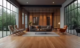a large living room filled with furniture and windows