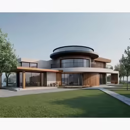 modern style house in the middle of a grassy field
