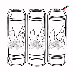 three cans with food inside and one being spilled