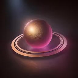 a sphere and metal ring with light in the background