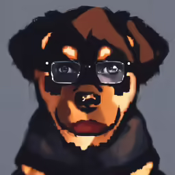 a digital art portrait of a dog wearing glasses