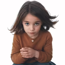 a young girl sitting on a chair in front of her