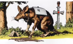 a drawing of a warthog with armor and sword