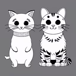 a drawing of two cats in black and white,a black and white cat and a tiger