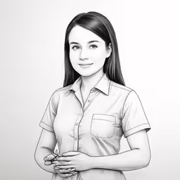 a drawing of a woman standing with her hands crossed