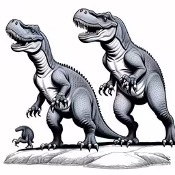 two dinosaurs standing next to each other on a hill,the three dinosaurs are ready to go to an exhibition