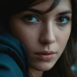 a woman with light brown hair and blue eyes