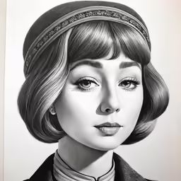 a drawing of a girl with bangs and a tiara