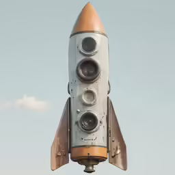 the bottom view of a small rockets rocket is shown with its lights on