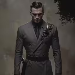 a male in a black suit with flower in his lapel