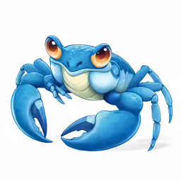 a cartoon blue crab with big eyes