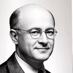 a portrait photograph of a man in a suit and tie