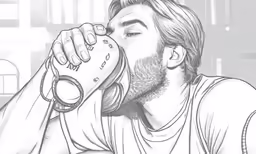 man drinking from a cup on the table in a room