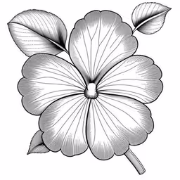 an old black and white drawing of a flower,a large, dark - colored flower has leaves on its petals