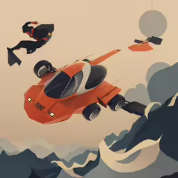 an orange race car going down the mountain