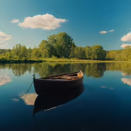 a boat on the water with some trees in the background
