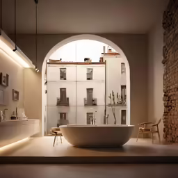 a room that has a big white tub on the floor