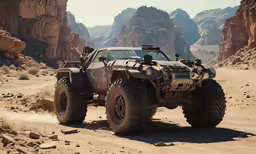 a jeep driving in the middle of a mountain