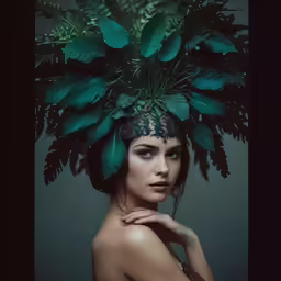 a beautiful young woman with a green headpiece