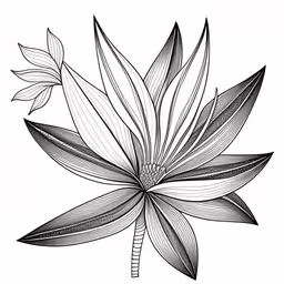 a plant with leaves in black and white,a flower with two large leaves on it