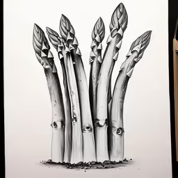several stalks of garlic plant with three stems growing on the tops