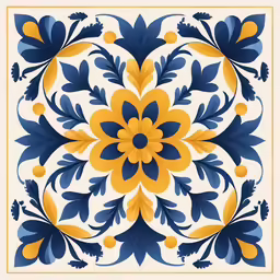 a blue and yellow tile design with a flower