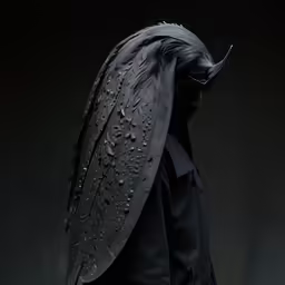 a man dressed as a demon with an elaborate umbrella