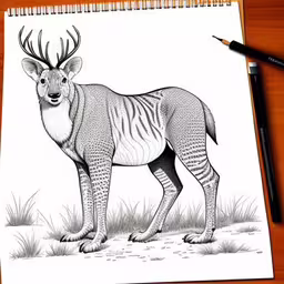 an antelope in a pencil drawing on a paper