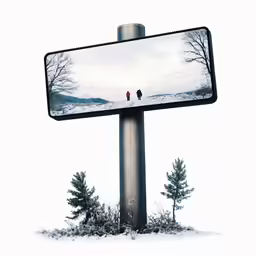 a mirror sitting on top of a sign post