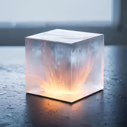 a cube with some fire in it that is on the ground
