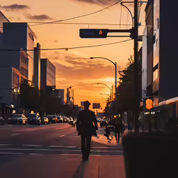 an empty street with cars, and people walking down it