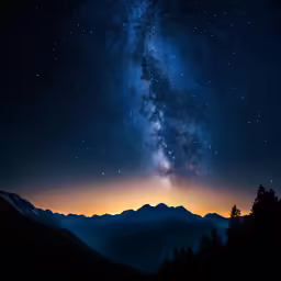 the galactic image of the sky above the mountains