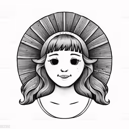 a girl in an ancient roman hat, which has been cut into the head