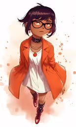 an anime girl with glasses and a coat