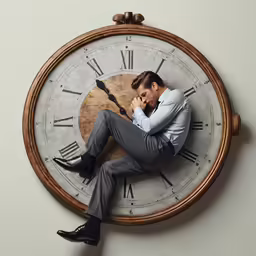 a person that is sitting on a clock