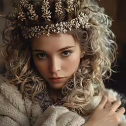 a beautiful blonde woman in a crown on her head