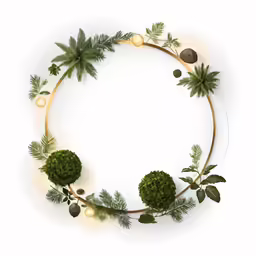 a circular frame with lots of green plants