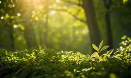 a small plant sitting in the middle of a forest