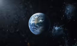 earth with water drops from the surface against a dark background