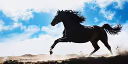 a horse running on top of a dirt field