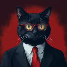 a close - up picture of a cat wearing glasses and a suit