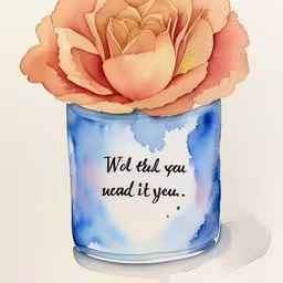 this painting has been created by watercolor on paper,watercolor painting of an orange rose in a blue glass