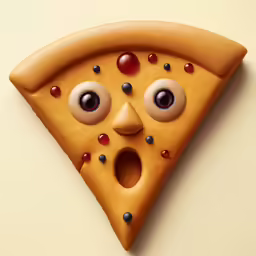an artfully made slice of pizza with googly eyes