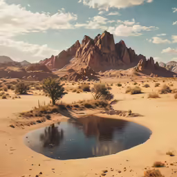 the desert is filled with small puddles of water