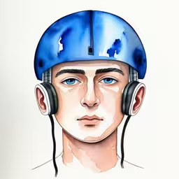 a drawing of a man with headphones,a watercolor of a person with headphones