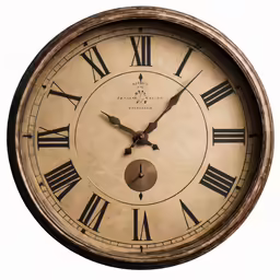a round clock with roman numerals on the face