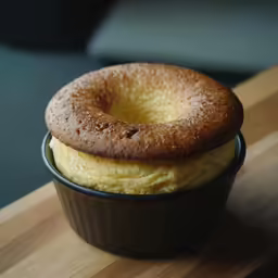 a baked bagel sits inside a container