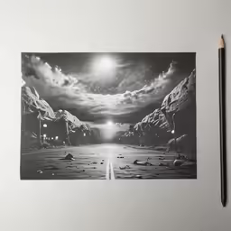 a pencil sitting next to a black and white photo