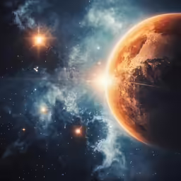 a star in the middle of space is depicted as the earth and stars